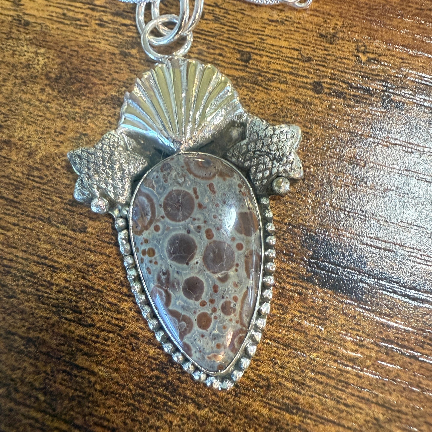 Natural Asteroid Jasper Star Fish Pendant Brown 925 Sterling Silver 18 In Chain