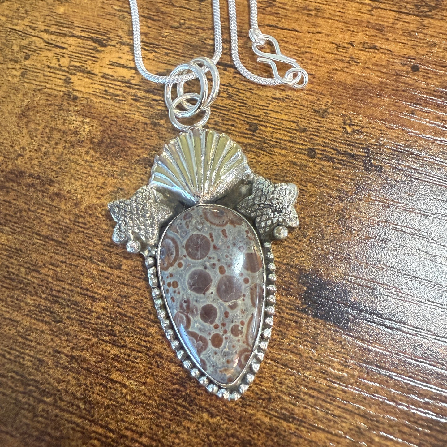 Natural Asteroid Jasper Star Fish Pendant Brown 925 Sterling Silver 18 In Chain