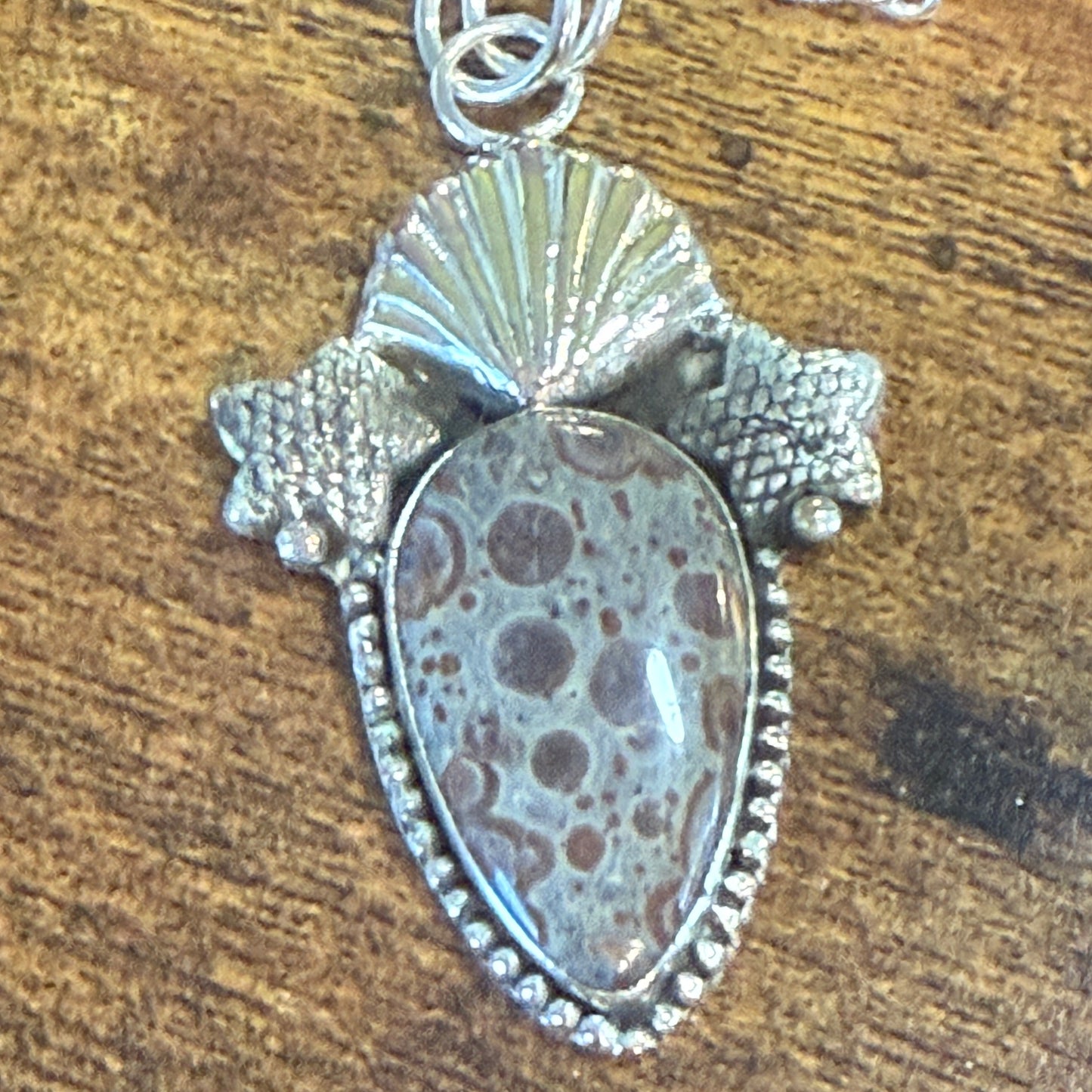 Natural Asteroid Jasper Star Fish Pendant Brown 925 Sterling Silver 18 In Chain