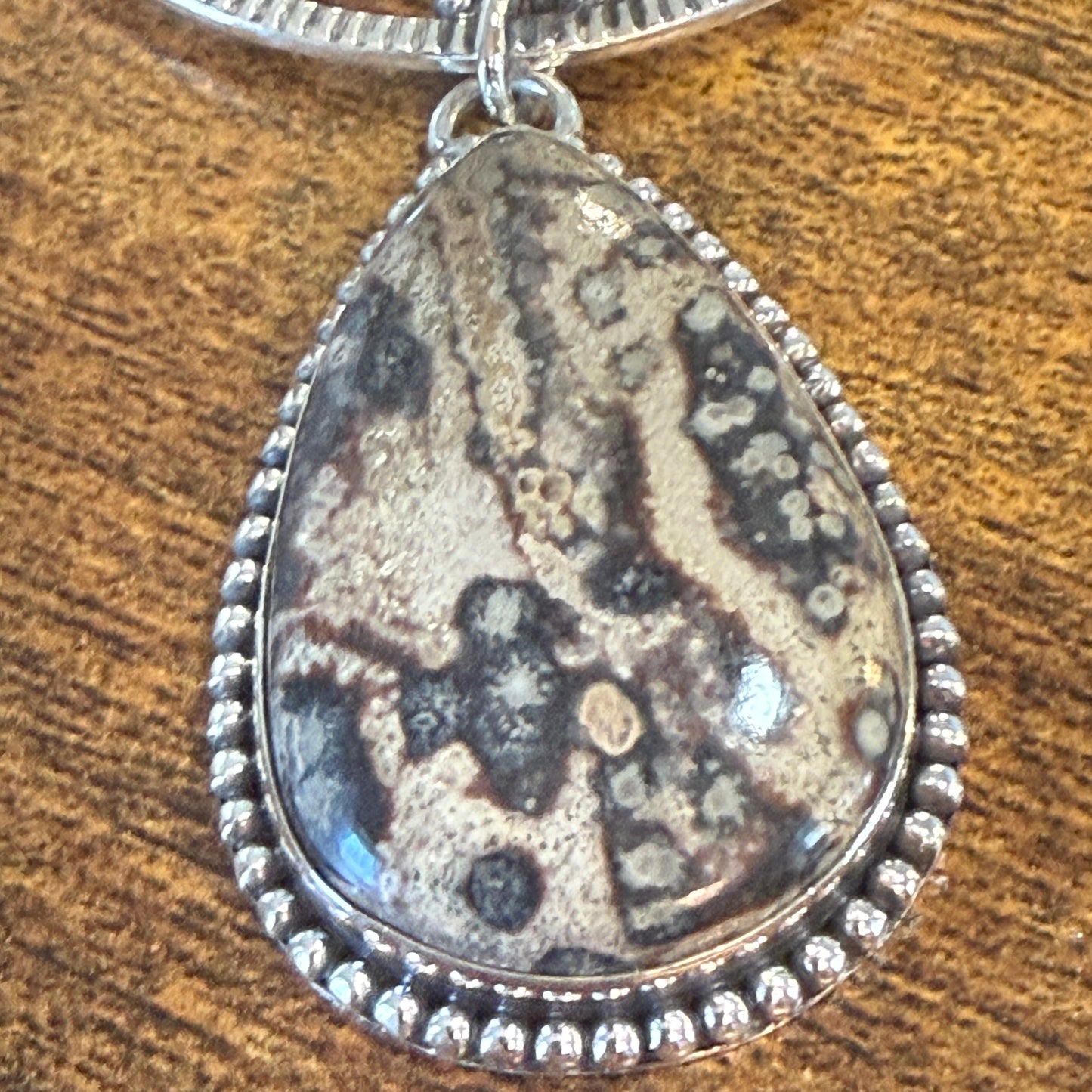 Leopard Skin Jasper Gemstone Ethnic Chain Necklace Sterling Silver 18 Inch