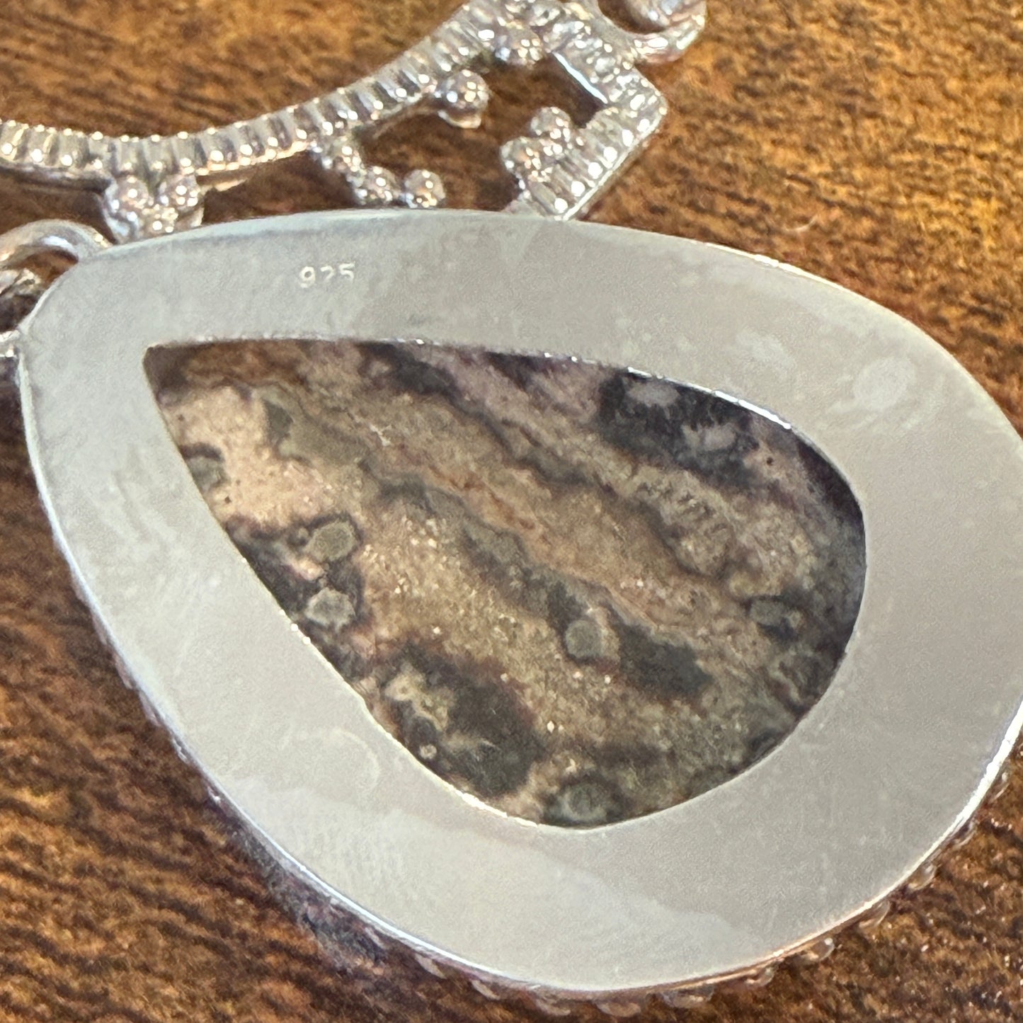 Leopard Skin Jasper Gemstone Ethnic Chain Necklace Sterling Silver 18 Inch