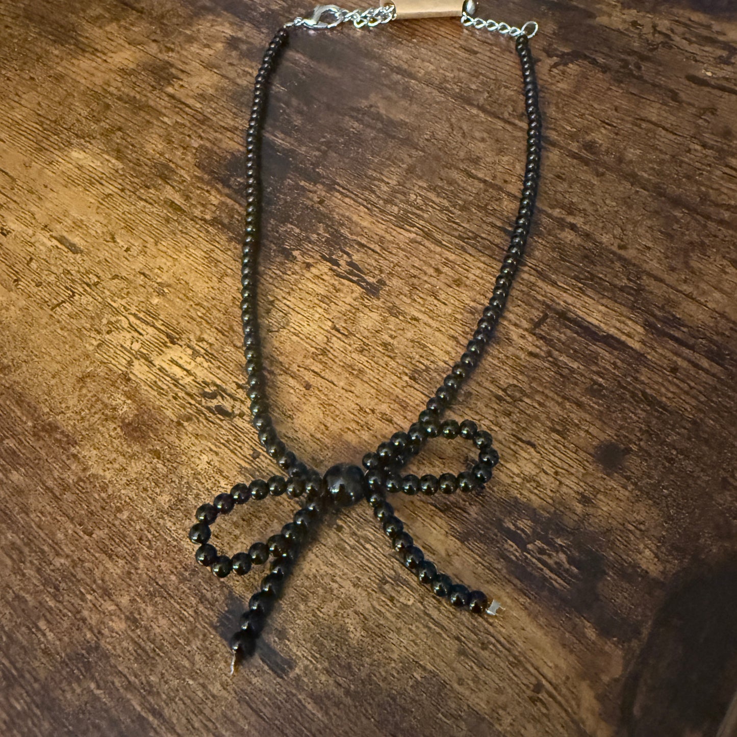 Black Bead Bow Necklace Mixed Metals Elegant Jewelry for Women