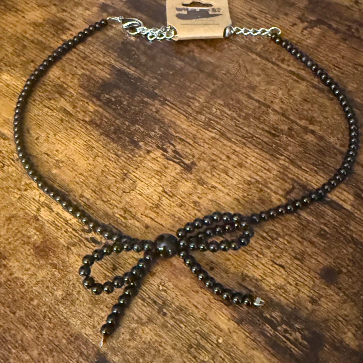 Black Bead Bow Necklace Mixed Metals Elegant Jewelry for Women