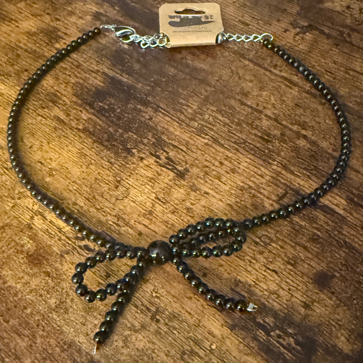 Black Bead Bow Necklace Mixed Metals Elegant Jewelry for Women