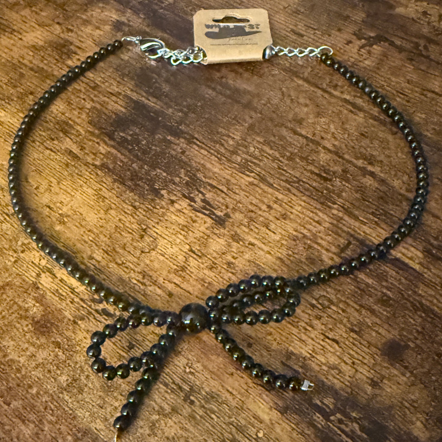 Black Bead Bow Necklace Mixed Metals Elegant Jewelry for Women