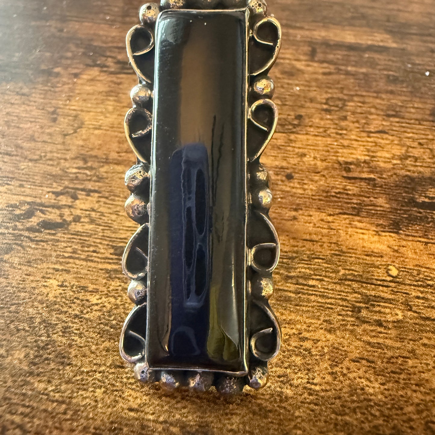 Native American Black Onyx Sterling Silver Cuff Ring Size 9.5, Artist Cleveland