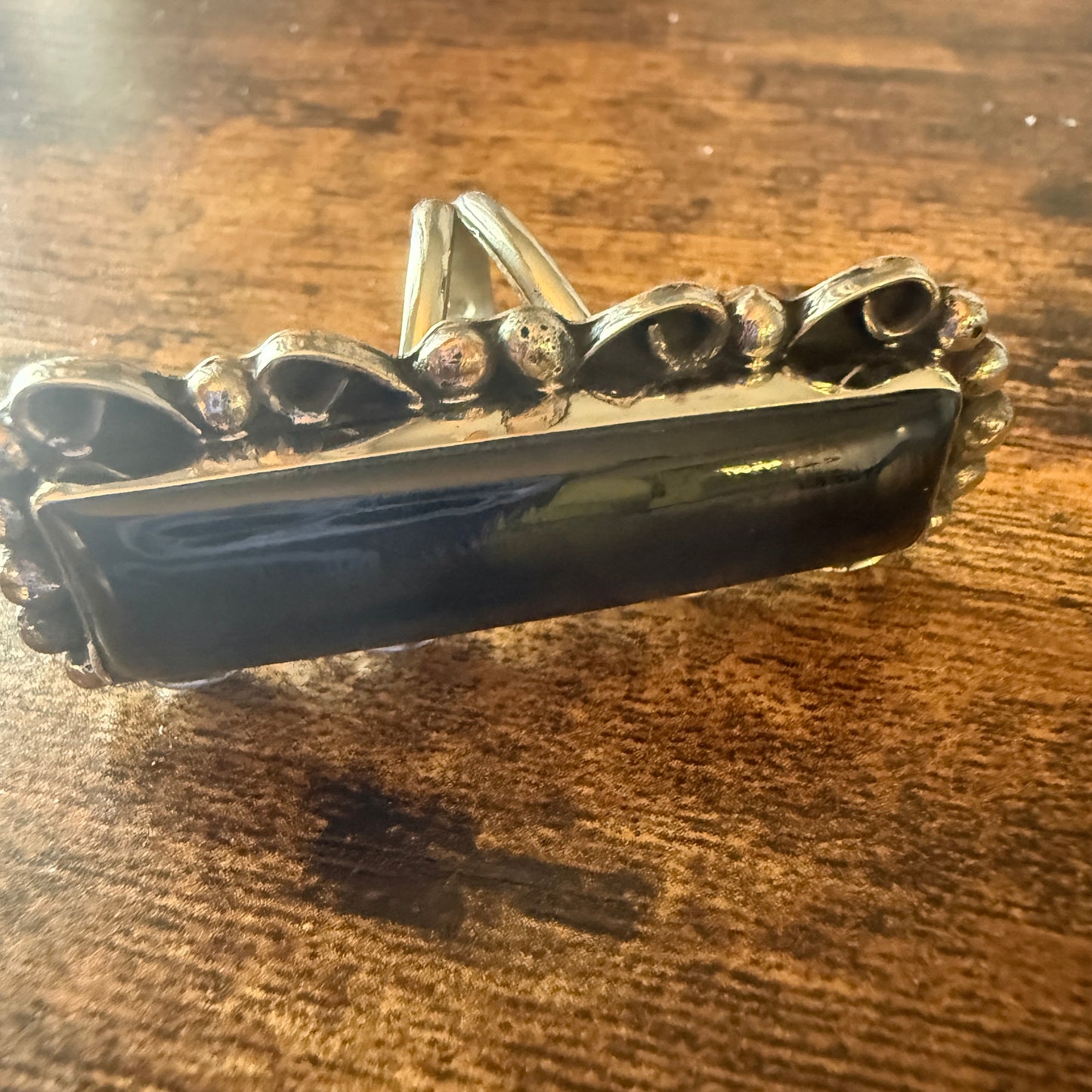 Native American Black Onyx Sterling Silver Cuff Ring Size 9.5, Artist Cleveland