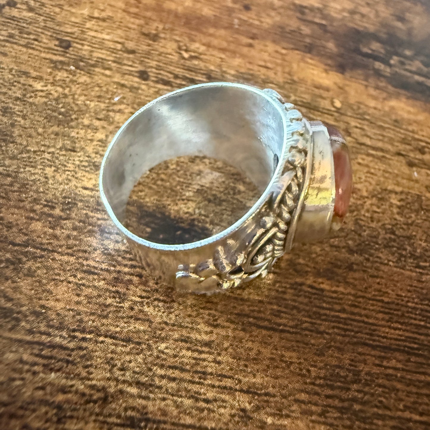 Natural Oyster Turquoise Gemstone Sterling Silver Cuff Ring Size 8