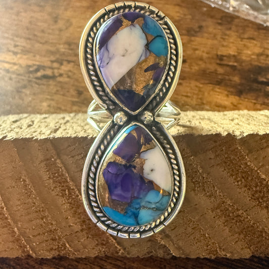 Purple Dahlia Turquoise Ring 925 Sterling Silver Handmade Size 7.5