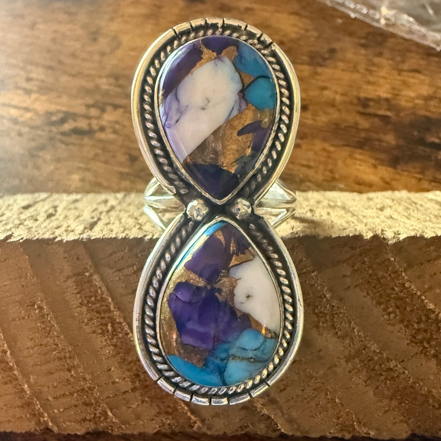 Purple Dahlia Turquoise Ring 925 Sterling Silver Handmade Size 7.5