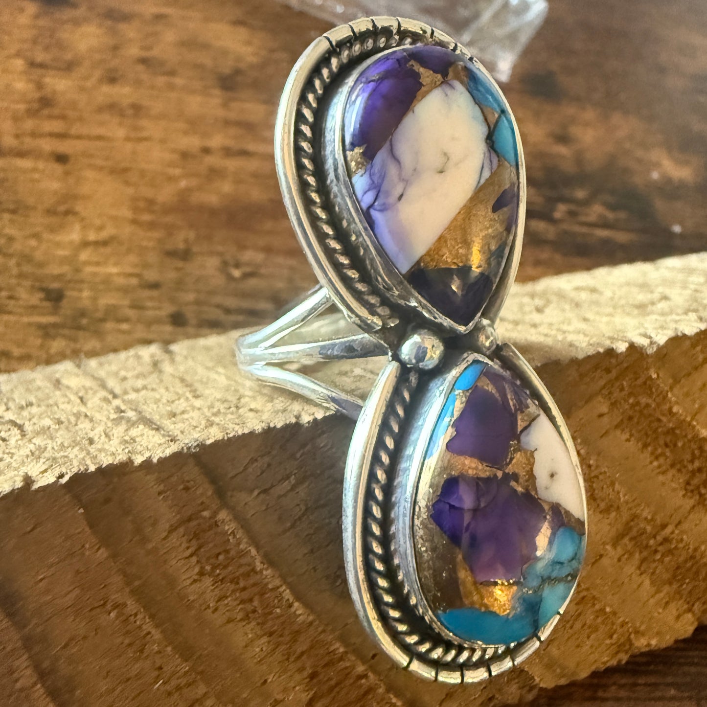Purple Dahlia Turquoise Ring 925 Sterling Silver Handmade Size 7.5