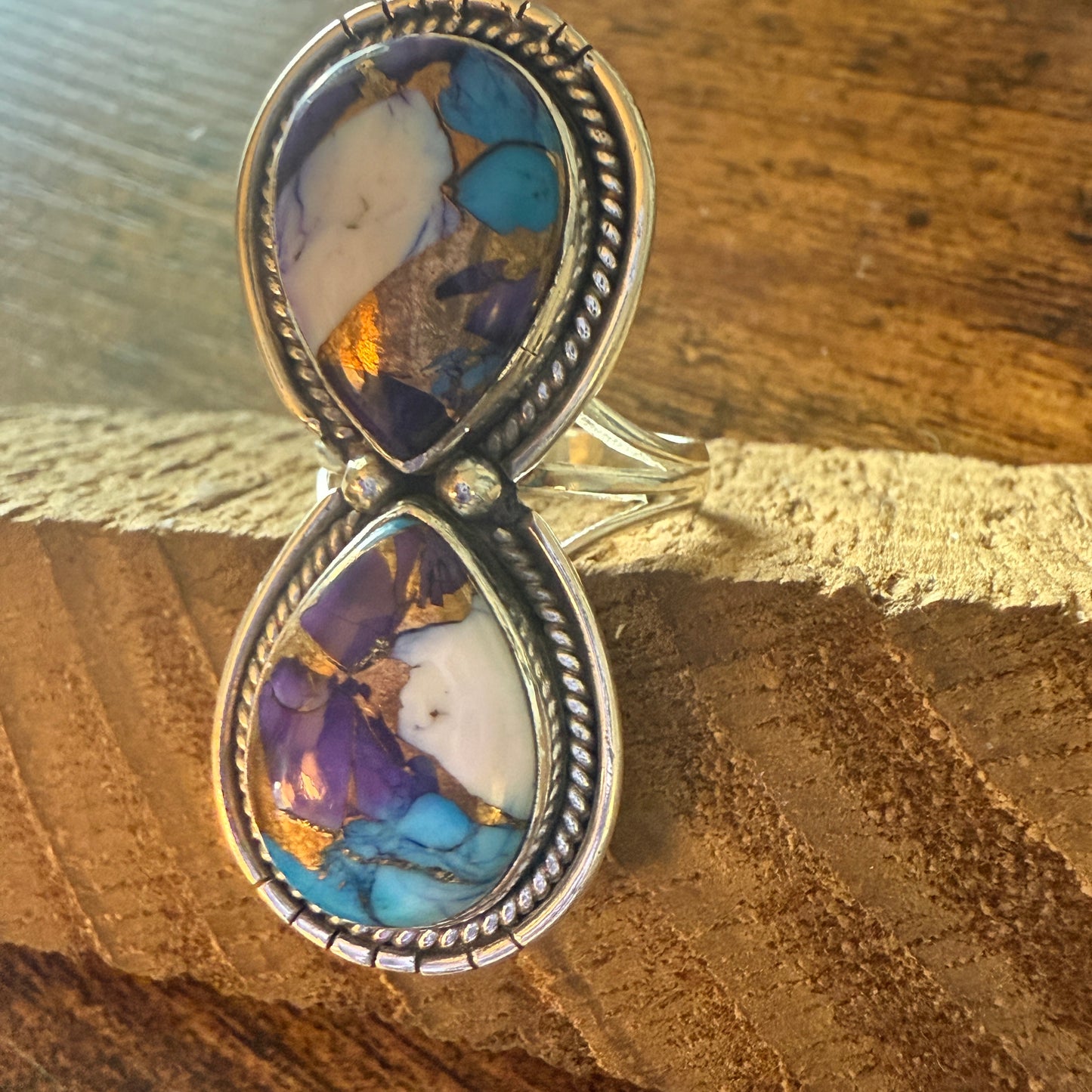Purple Dahlia Turquoise Ring 925 Sterling Silver Handmade Size 7.5
