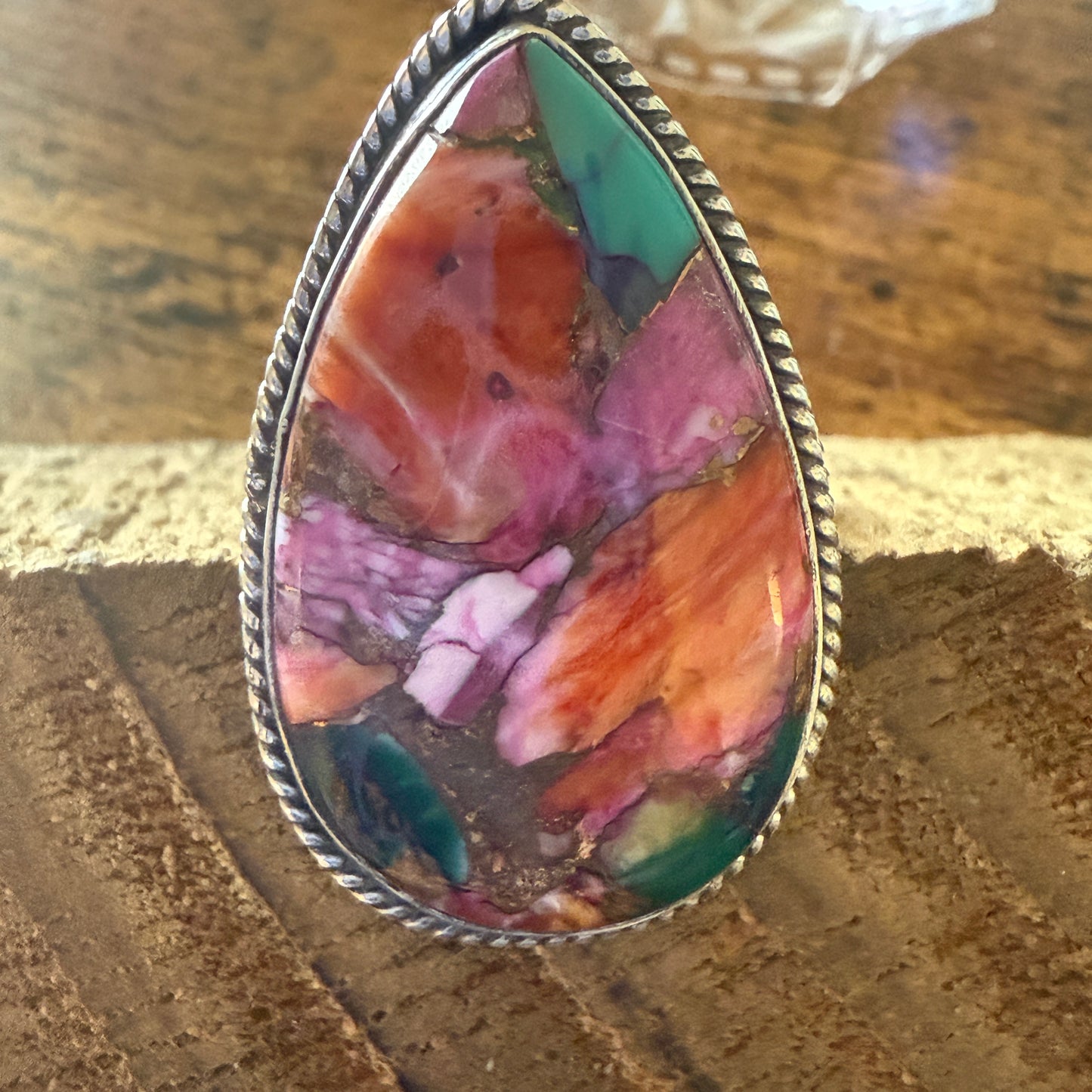 Pink Oyster Turquoise Gemstone Ring 925 Sterling Silver Handmade Size 8