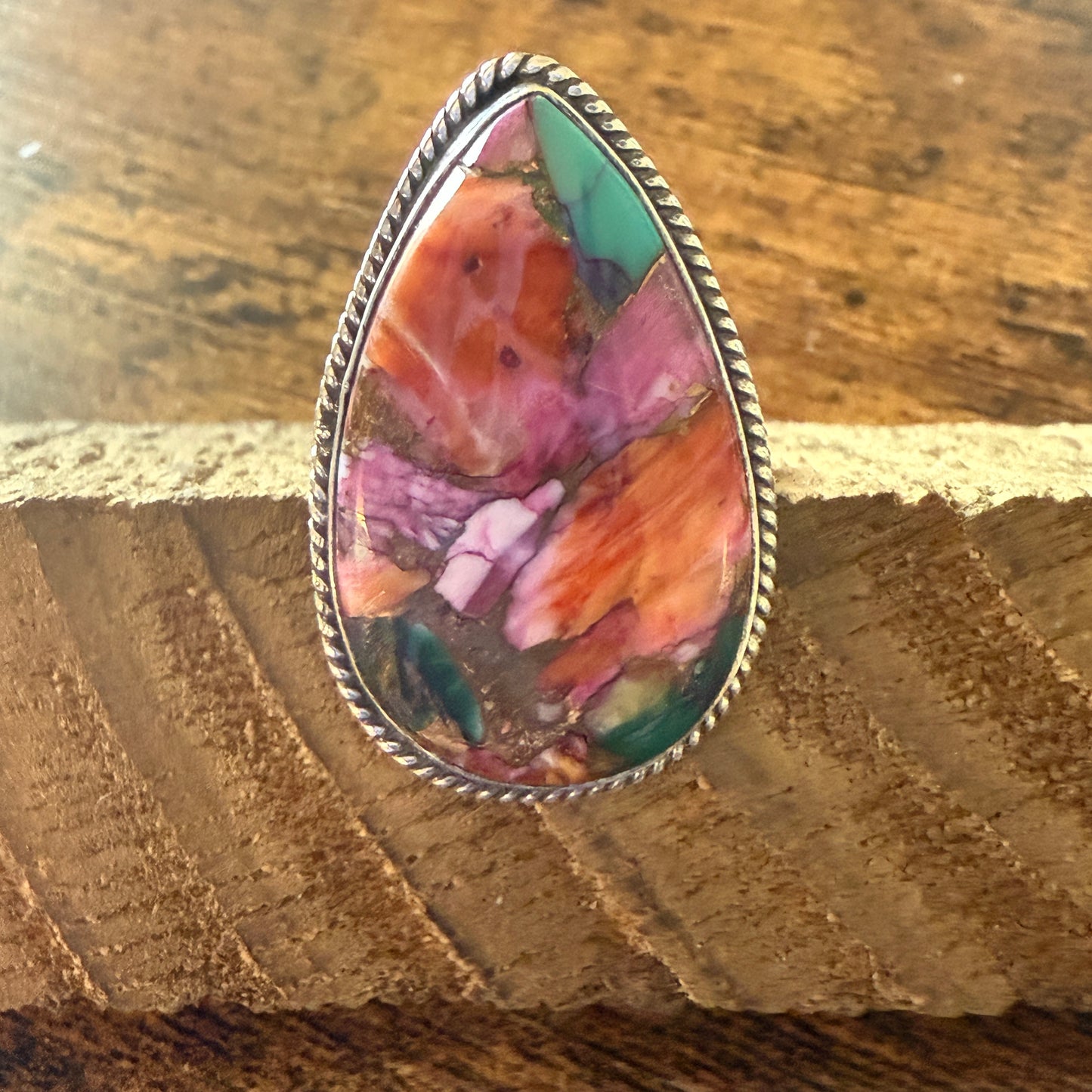 Pink Oyster Turquoise Gemstone Ring 925 Sterling Silver Handmade Size 8