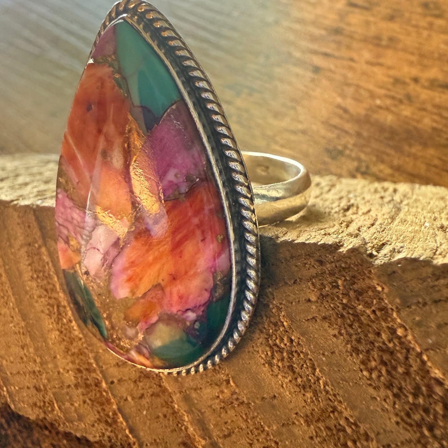 Pink Oyster Turquoise Gemstone Ring 925 Sterling Silver Handmade Size 8