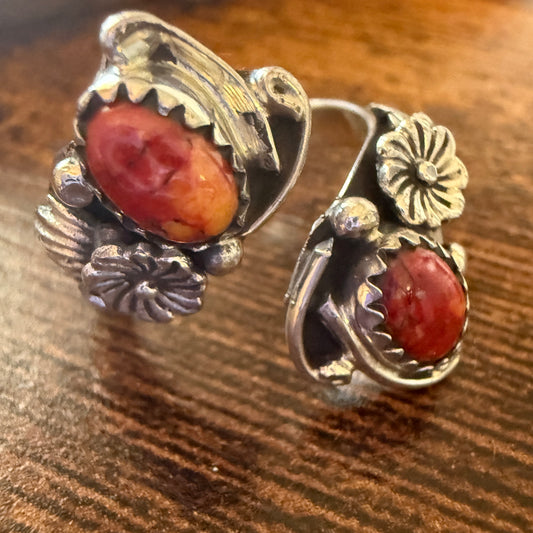 Native American Coral Spiny Oyster Sterling Silver Adjustable Ring By Belin