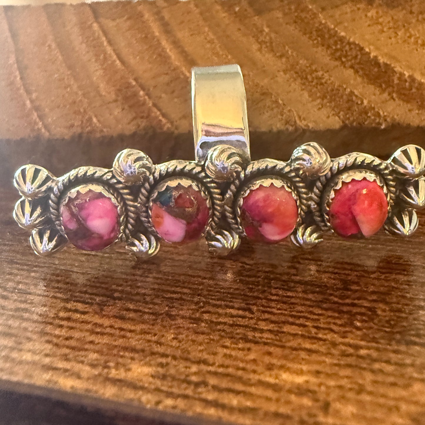 Kingman Pink Turquoise Statement Cuff Ring Handmade Sterling Silver Adjustable