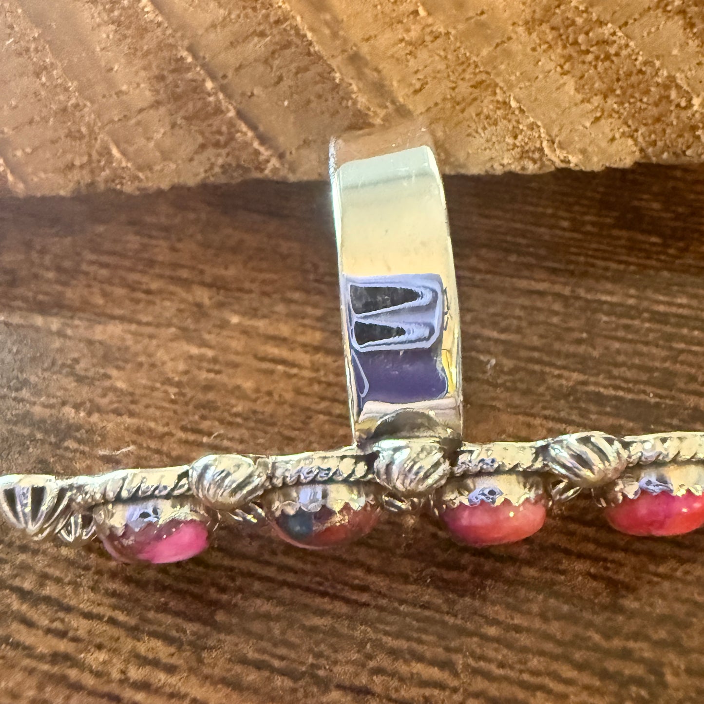 Kingman Pink Turquoise Statement Cuff Ring Handmade Sterling Silver Adjustable
