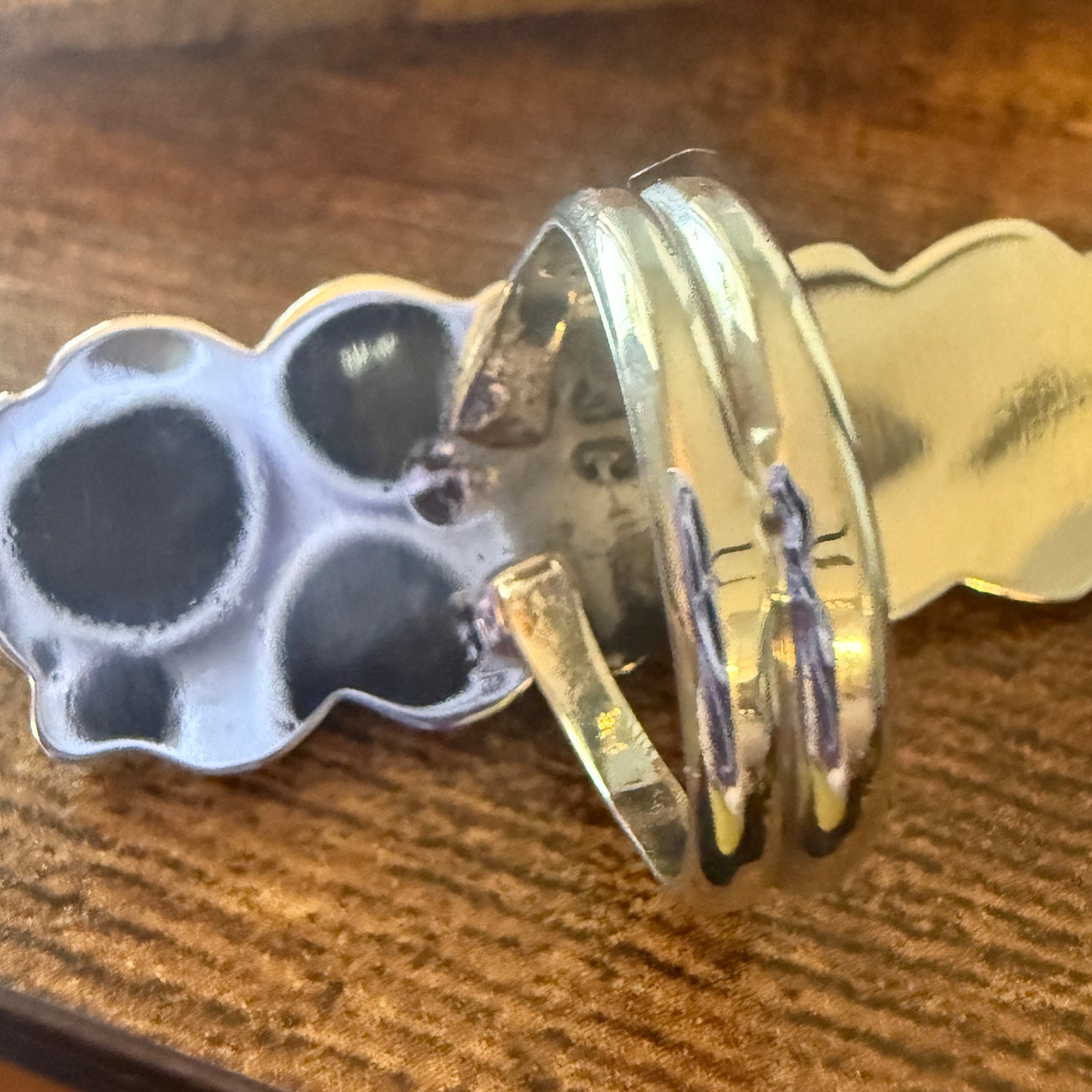 Native American Coral Gemstone Cuff Ring Nickel Silver Size 9 Signed By Cleveland