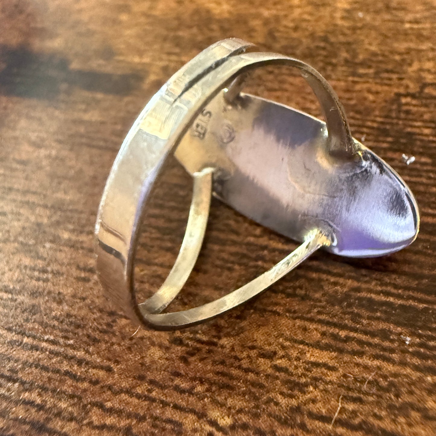 Native American Sterling Silver Turquoise Shadow Box Ring, Size 8, Signed by Perry