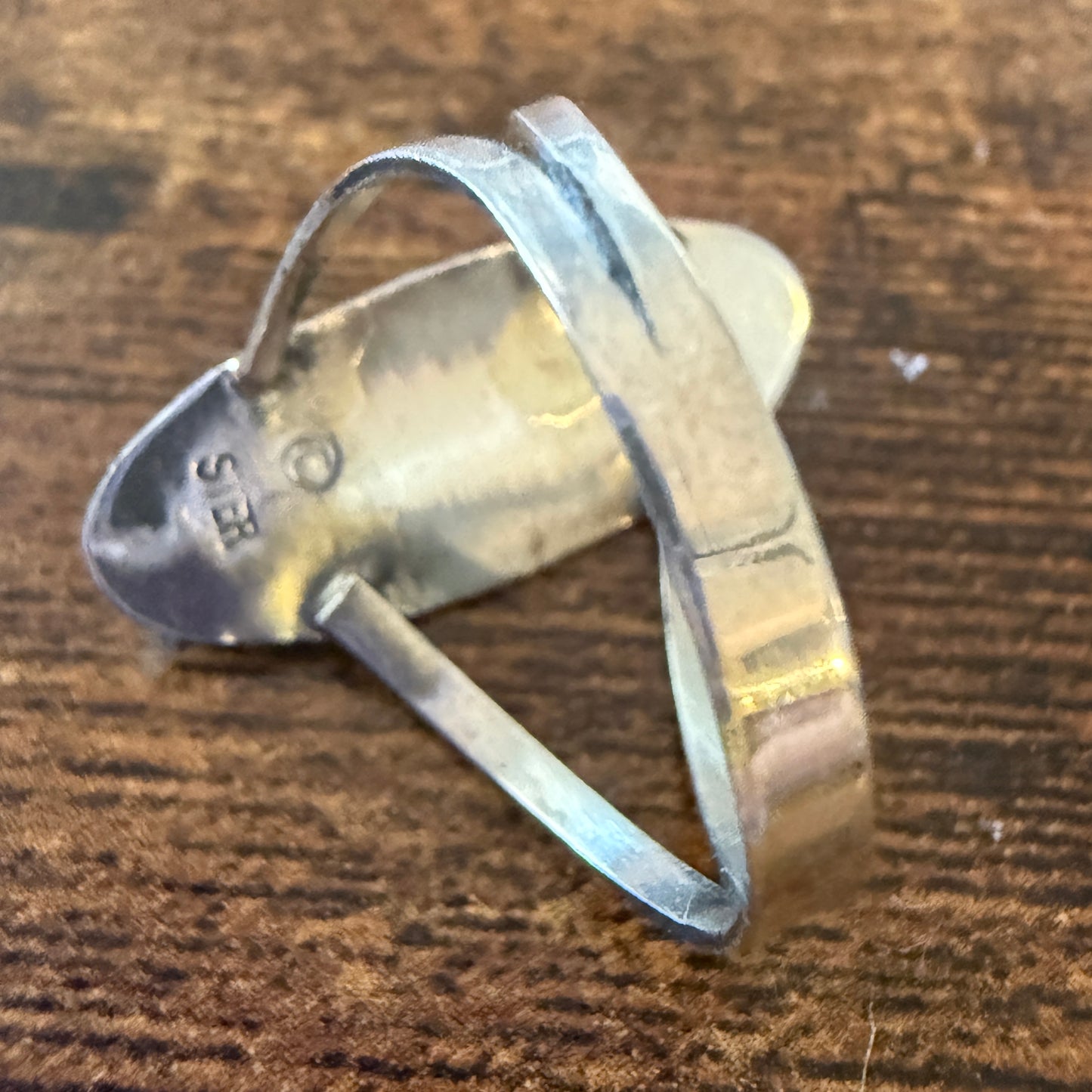 Native American Sterling Silver Turquoise Shadow Box Ring, Size 8, Signed by Perry