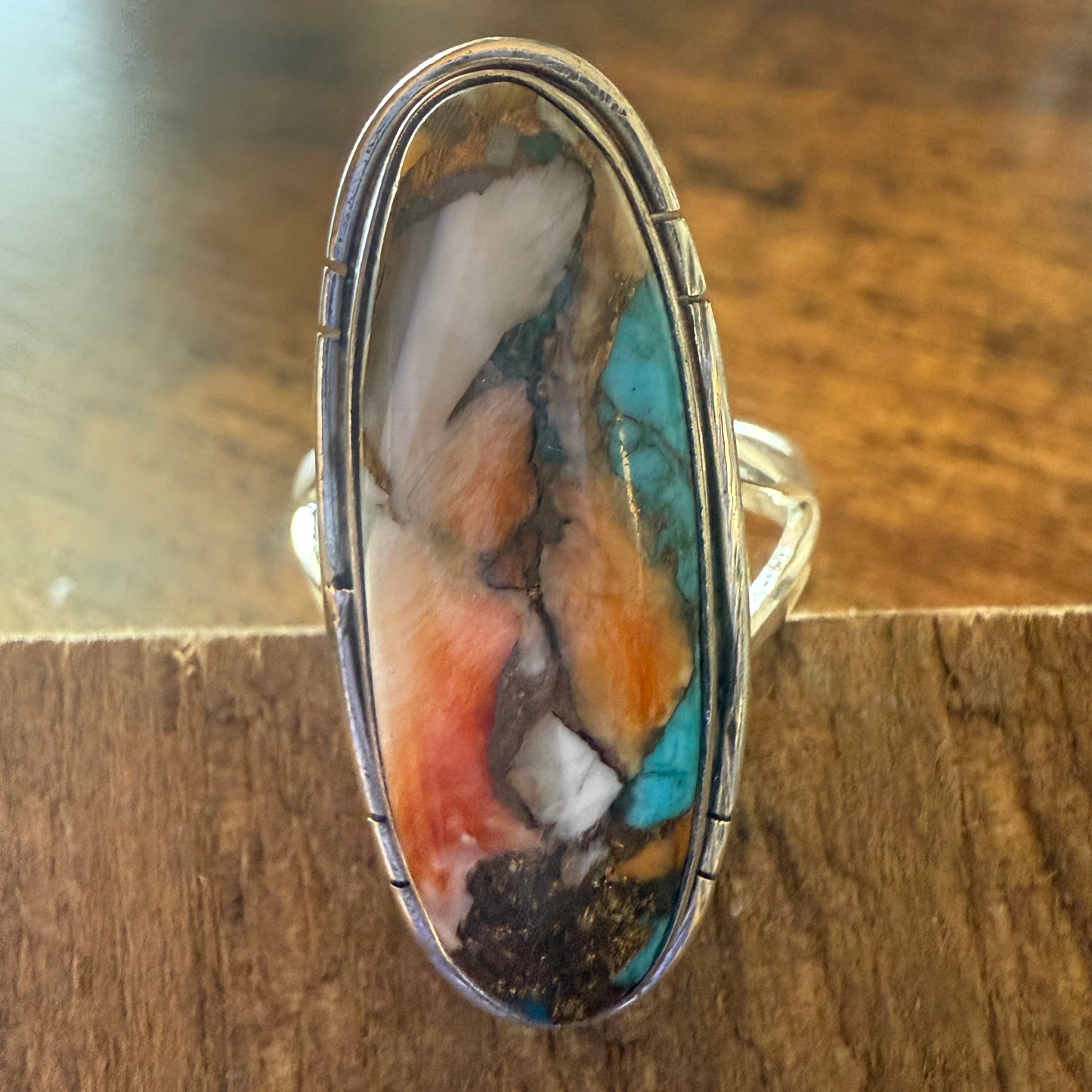 Oyster Copper Turquoise 925 Sterling Silver Cuff Ring Size 7