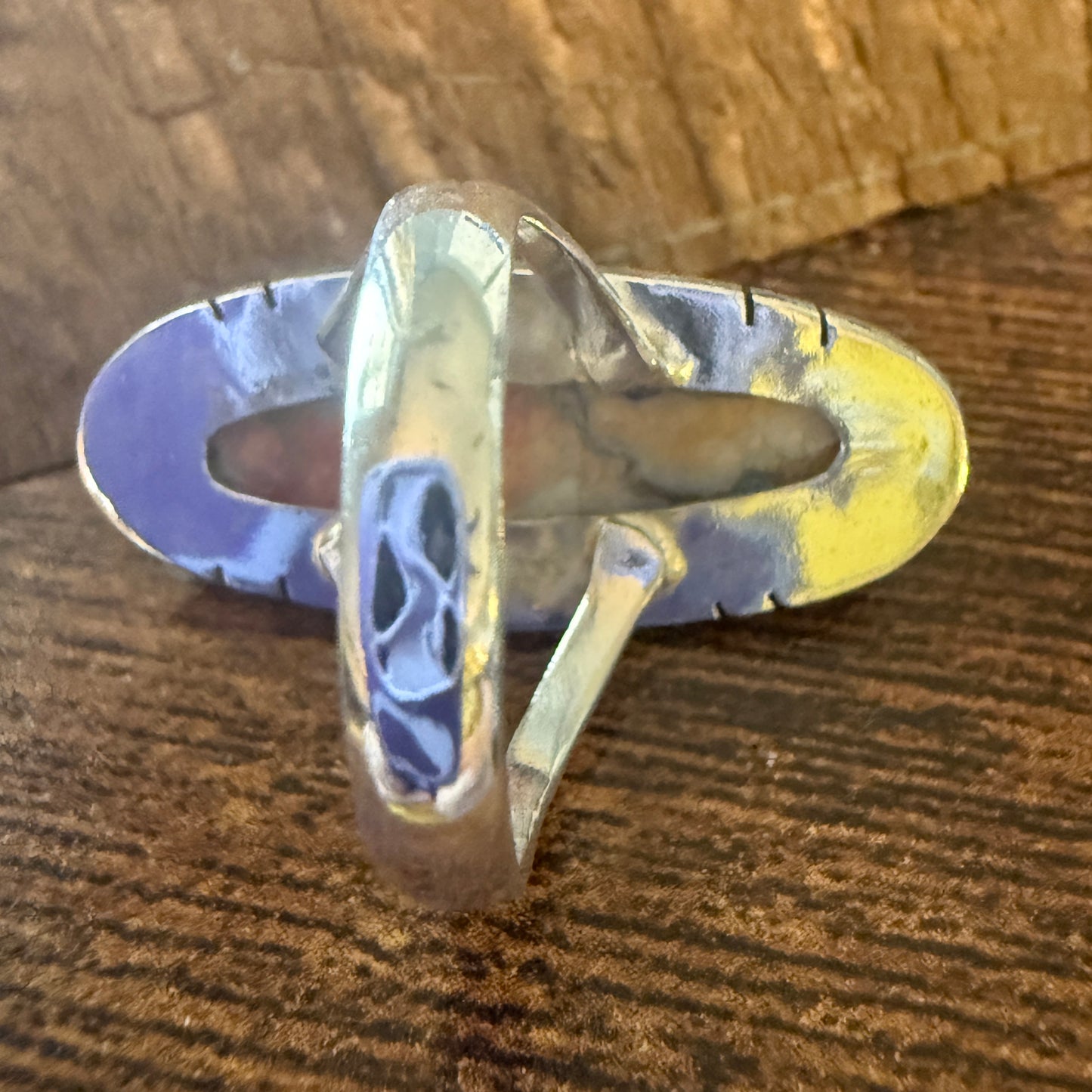 Oyster Copper Turquoise 925 Sterling Silver Cuff Ring Size 7