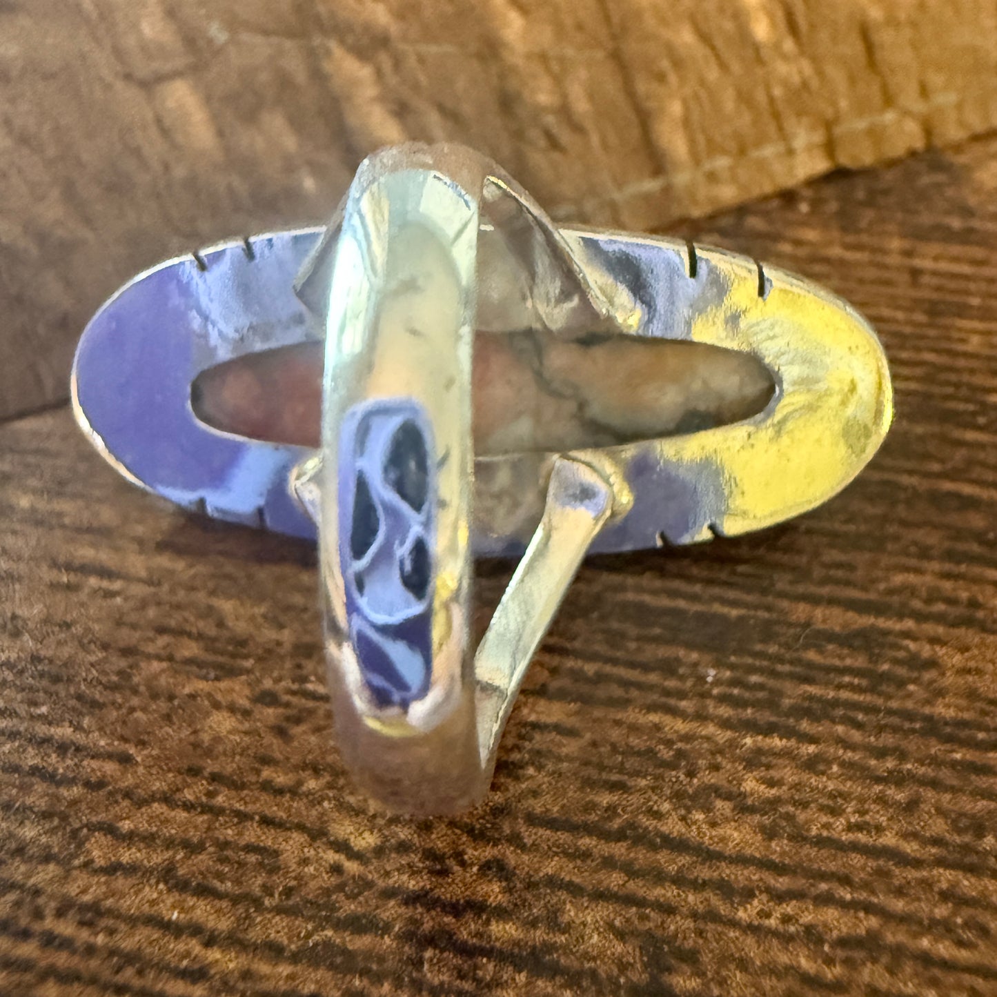 Oyster Copper Turquoise 925 Sterling Silver Cuff Ring Size 7