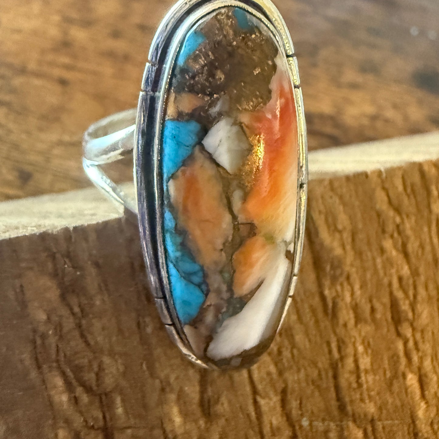 Oyster Copper Turquoise 925 Sterling Silver Cuff Ring Size 7
