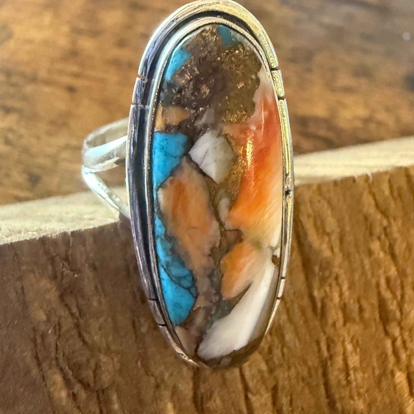 Oyster Copper Turquoise 925 Sterling Silver Cuff Ring Size 7