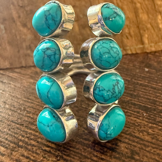 Natural Turquoise Statement Cuff Ring Handmade 925 Sterling Silver Size 7