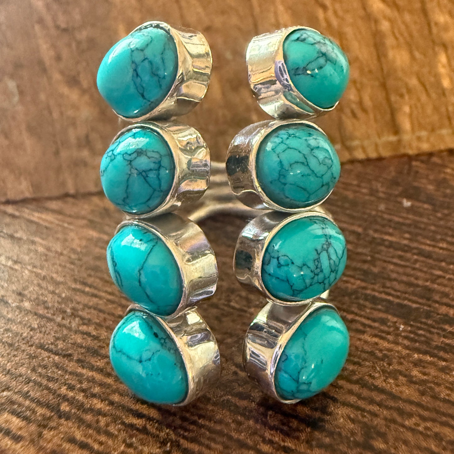 Natural Turquoise Statement Cuff Ring Handmade 925 Sterling Silver Size 7