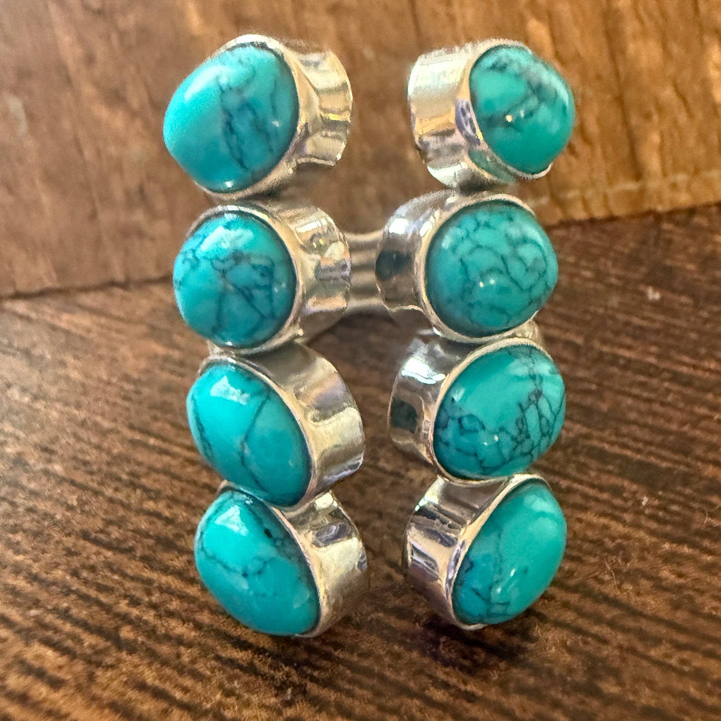 Natural Turquoise Statement Cuff Ring Handmade 925 Sterling Silver Size 7
