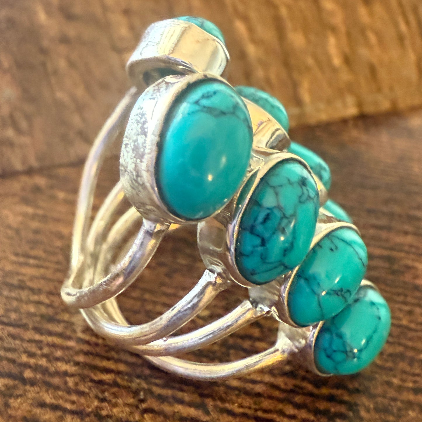 Natural Turquoise Statement Cuff Ring Handmade 925 Sterling Silver Size 7