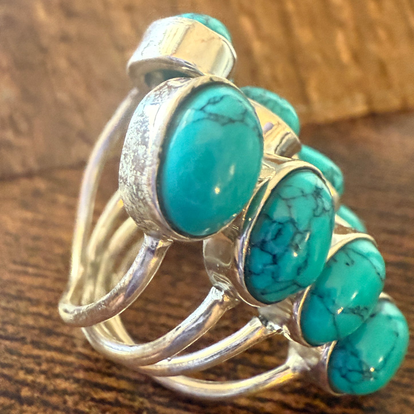 Natural Turquoise Statement Cuff Ring Handmade 925 Sterling Silver Size 7