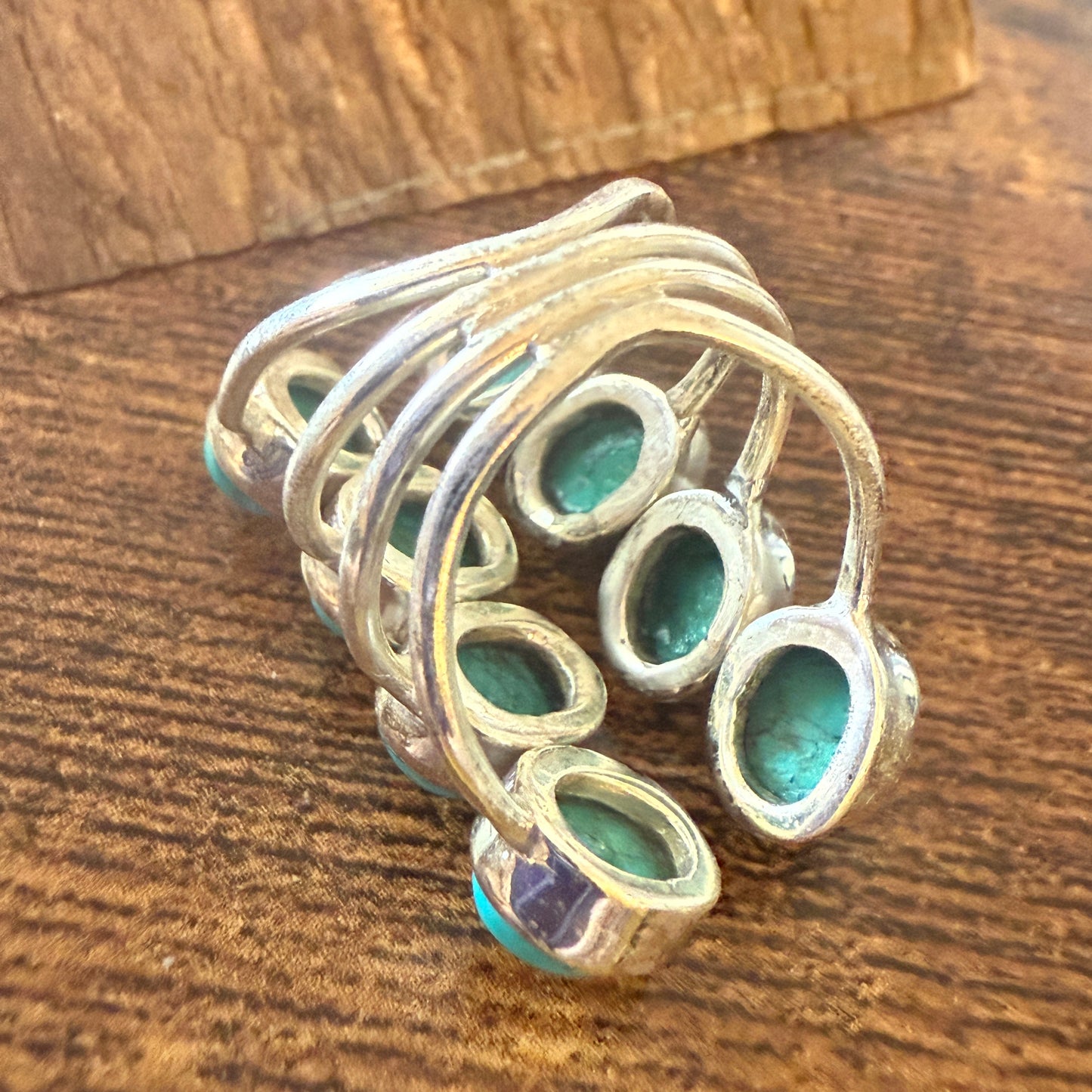 Natural Turquoise Statement Cuff Ring Handmade 925 Sterling Silver Size 7