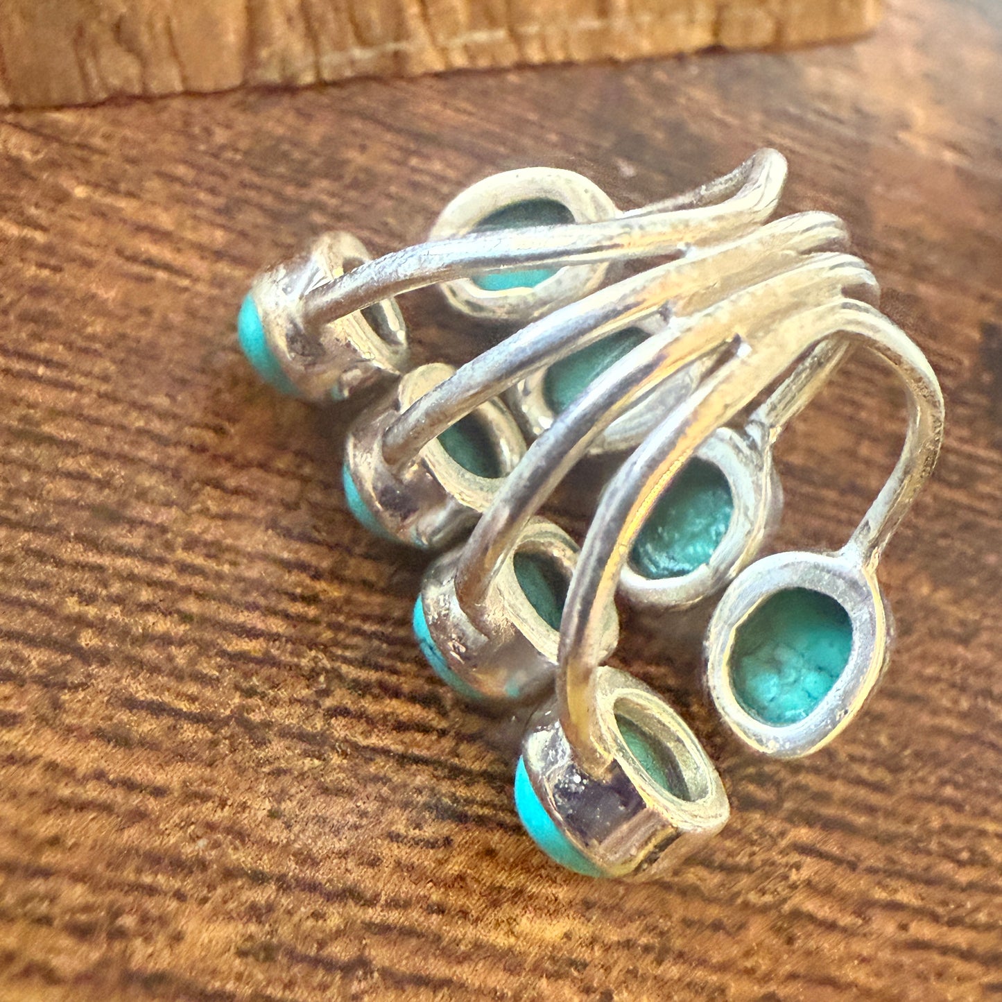 Natural Turquoise Statement Cuff Ring Handmade 925 Sterling Silver Size 7