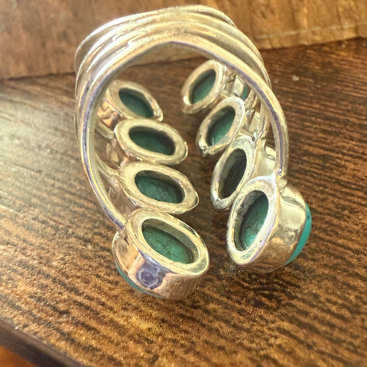 Natural Turquoise Statement Cuff Ring Handmade 925 Sterling Silver Size 7