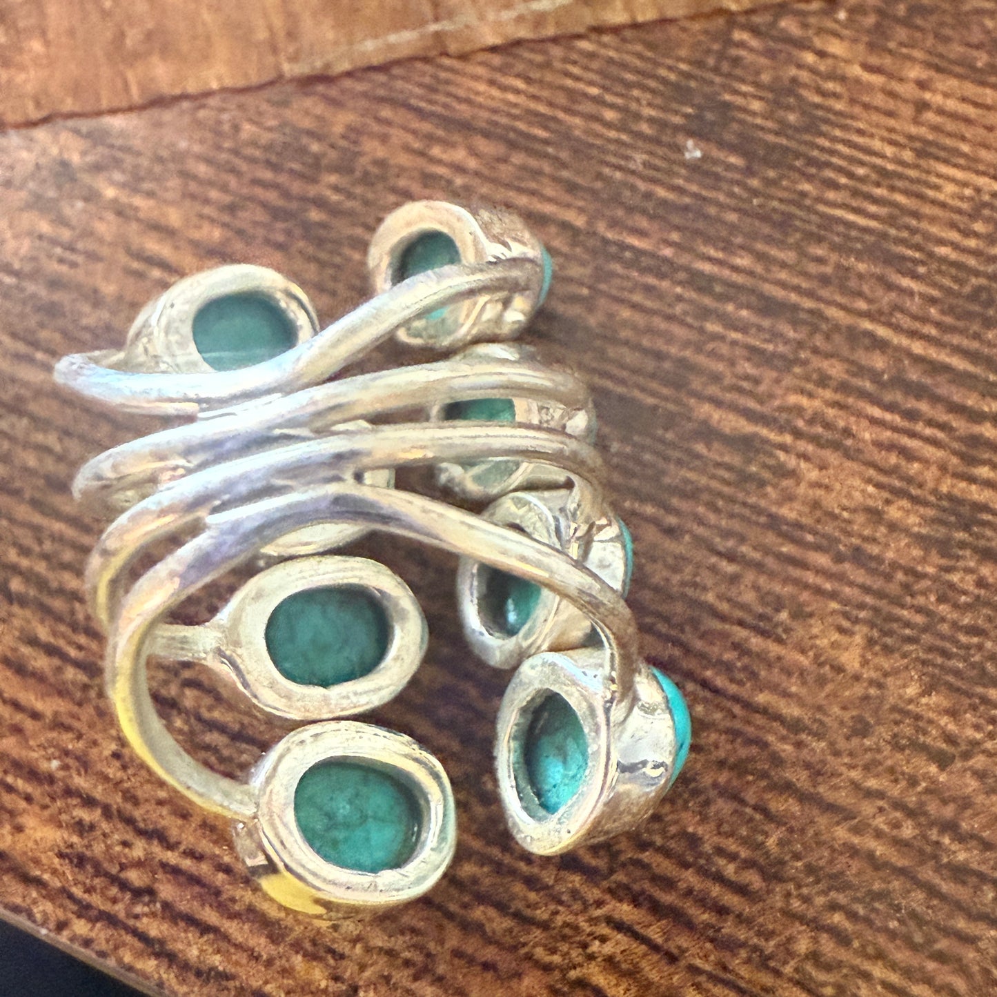 Natural Turquoise Statement Cuff Ring Handmade 925 Sterling Silver Size 7