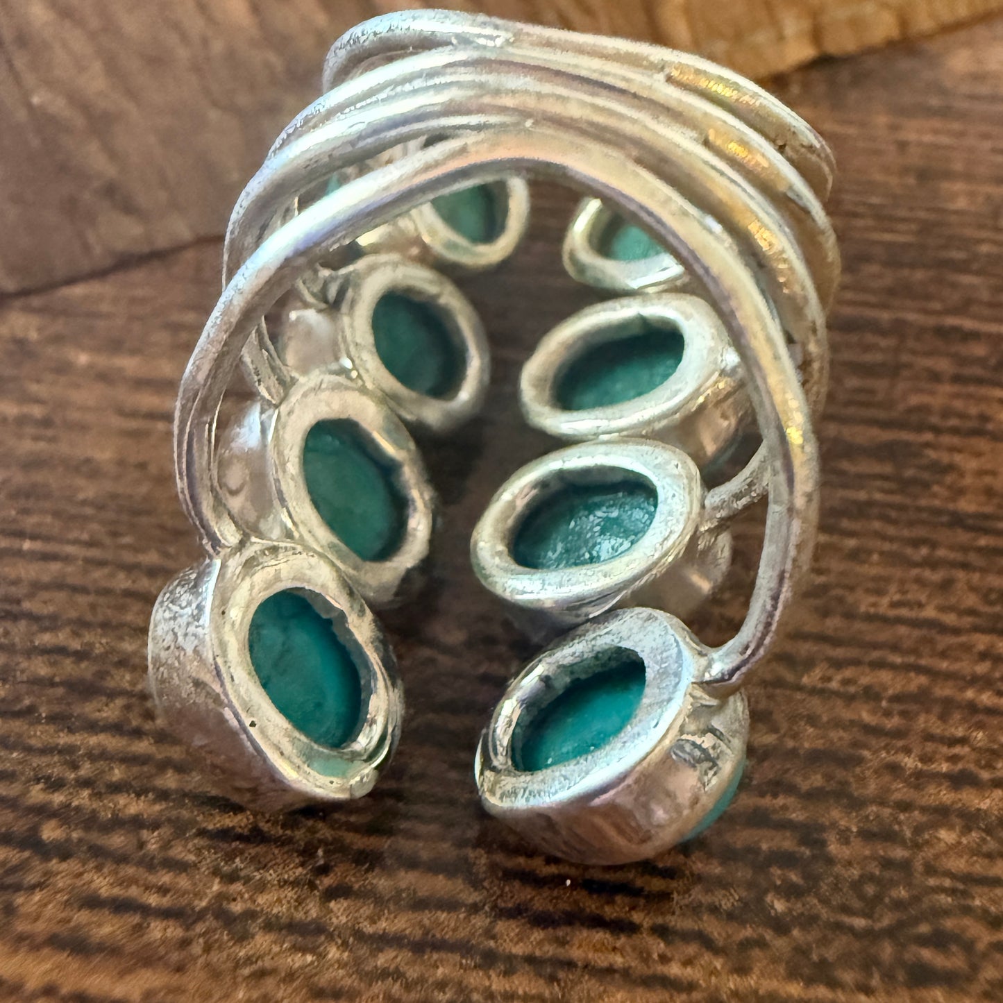 Natural Turquoise Statement Cuff Ring Handmade 925 Sterling Silver Size 7