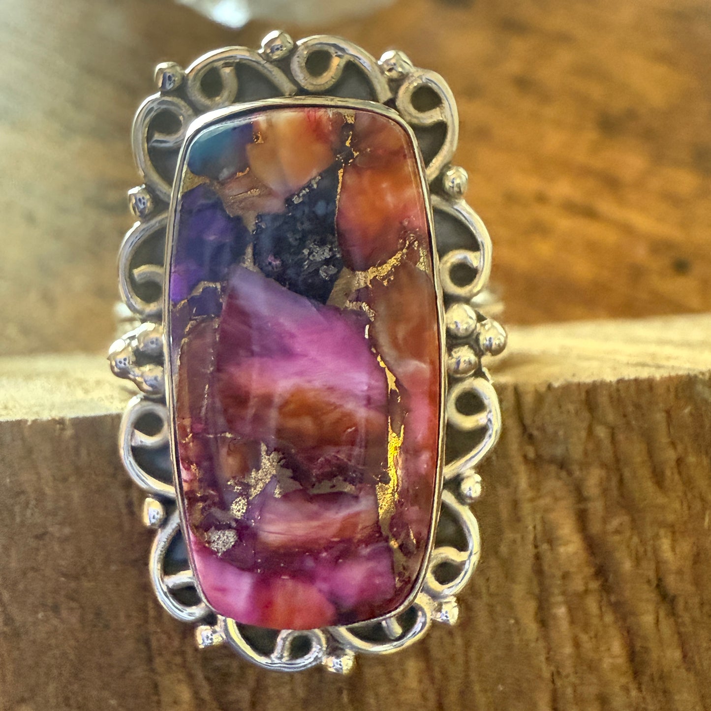 Spiny Turquoise Ring Pink Oyster Copper Turquoise Sterling Silver Size 8.5