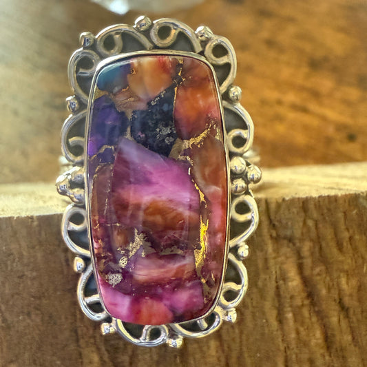 Spiny Turquoise Ring Pink Oyster Copper Turquoise Sterling Silver Size 8.5