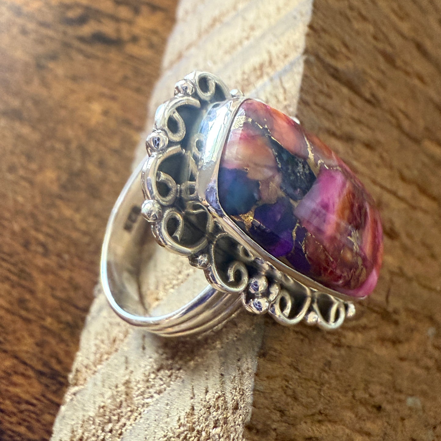 Spiny Turquoise Ring Pink Oyster Copper Turquoise Sterling Silver Size 8.5
