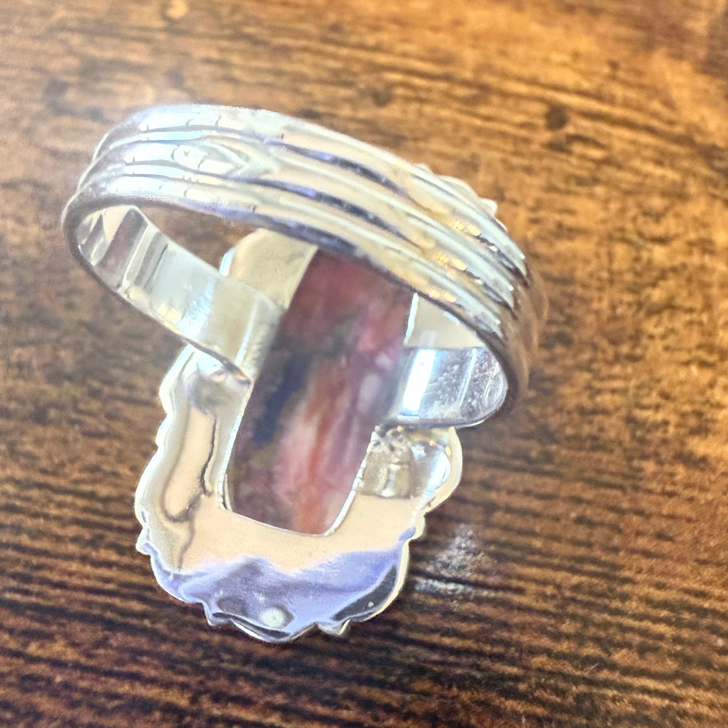 Spiny Turquoise Ring With Pink Oyster Copper And 925 Sterling Silver Size 6
