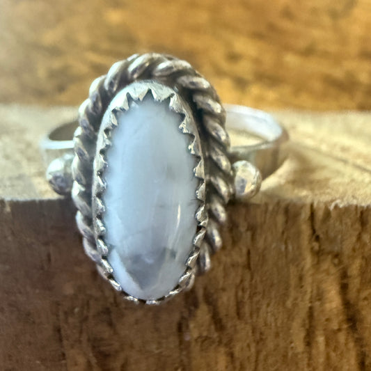 White Buffalo Turquoise Ring Sterling Navajo Handmade Size Seven Point Five