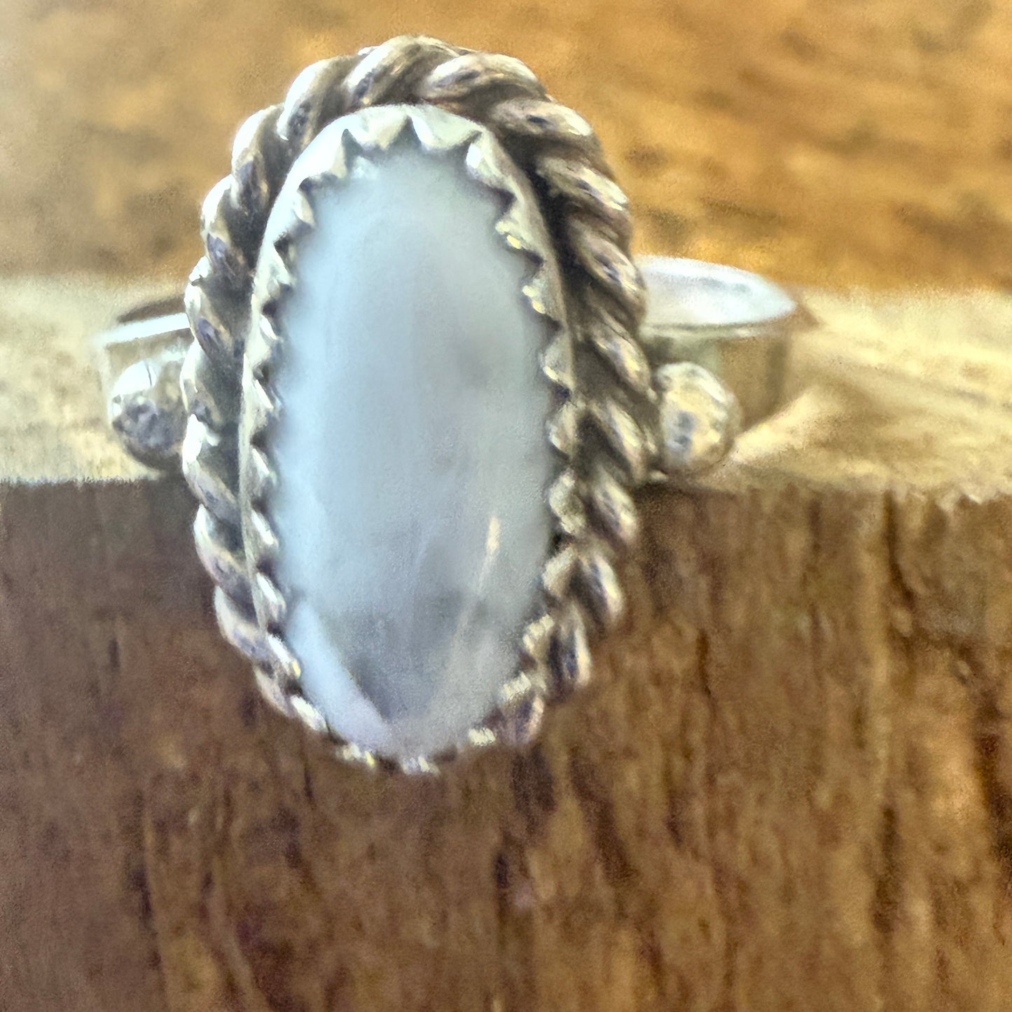 White Buffalo Turquoise Ring Sterling Navajo Handmade Size Seven Point Five
