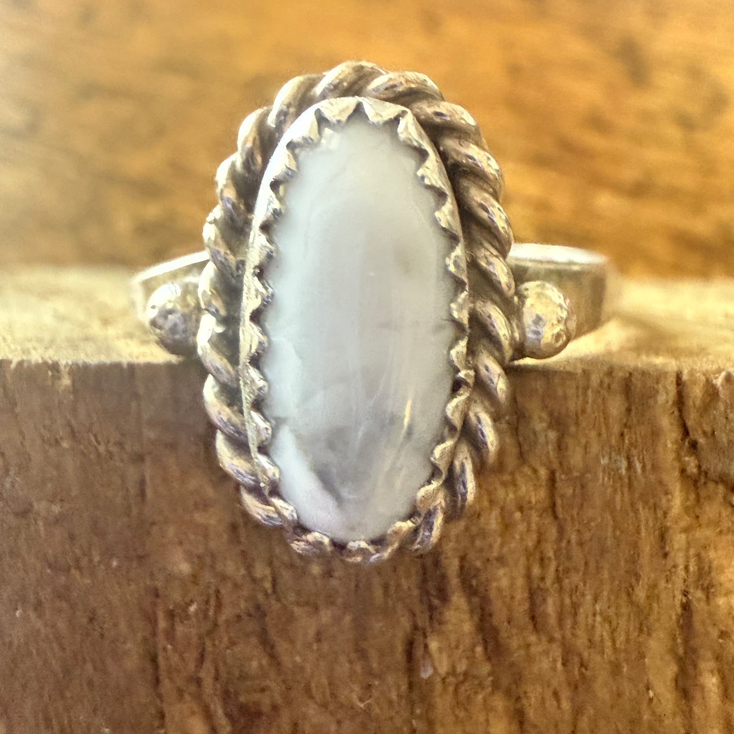 White Buffalo Turquoise Ring Sterling Navajo Handmade Size Seven Point Five