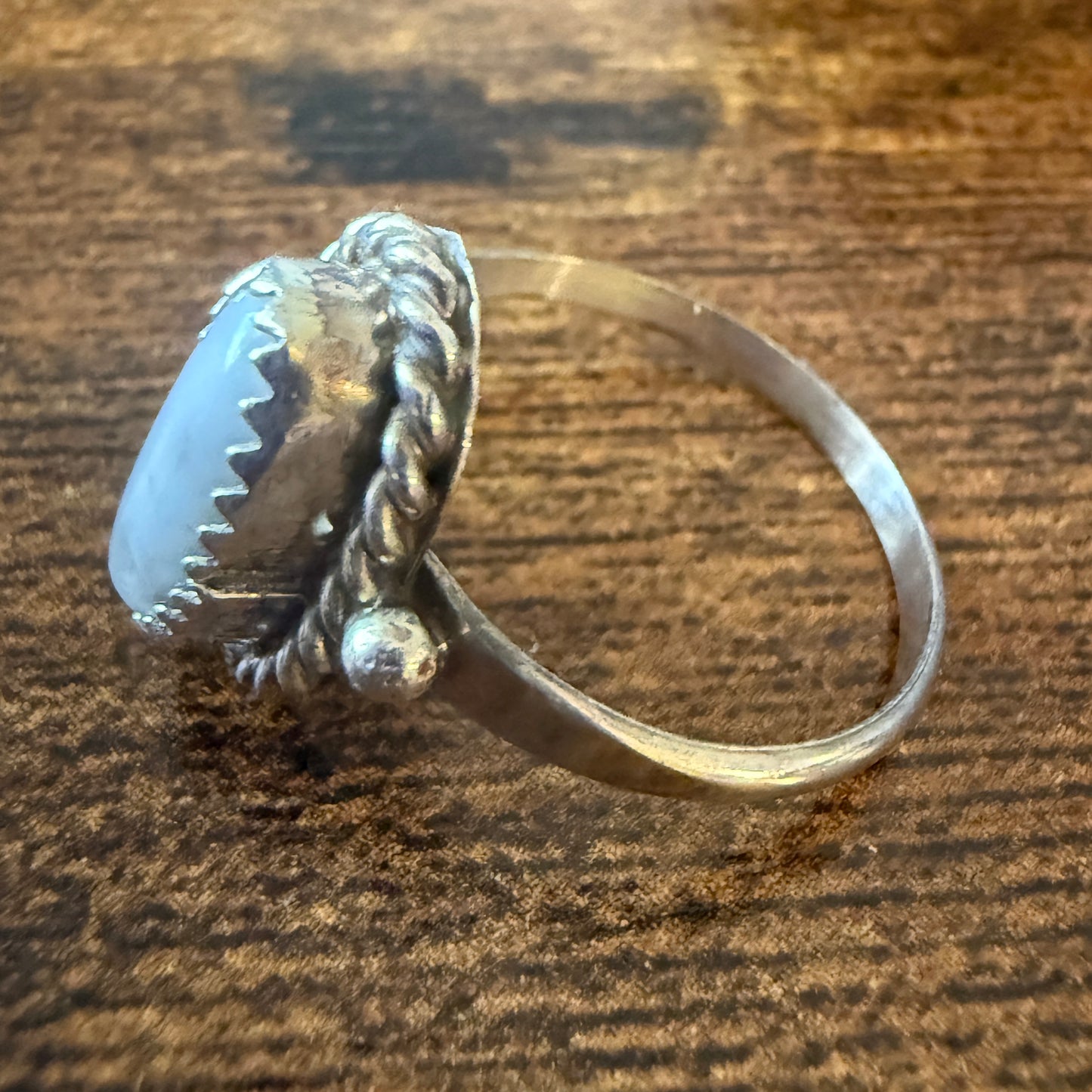 White Buffalo Turquoise Ring Sterling Navajo Handmade Size Seven Point Five