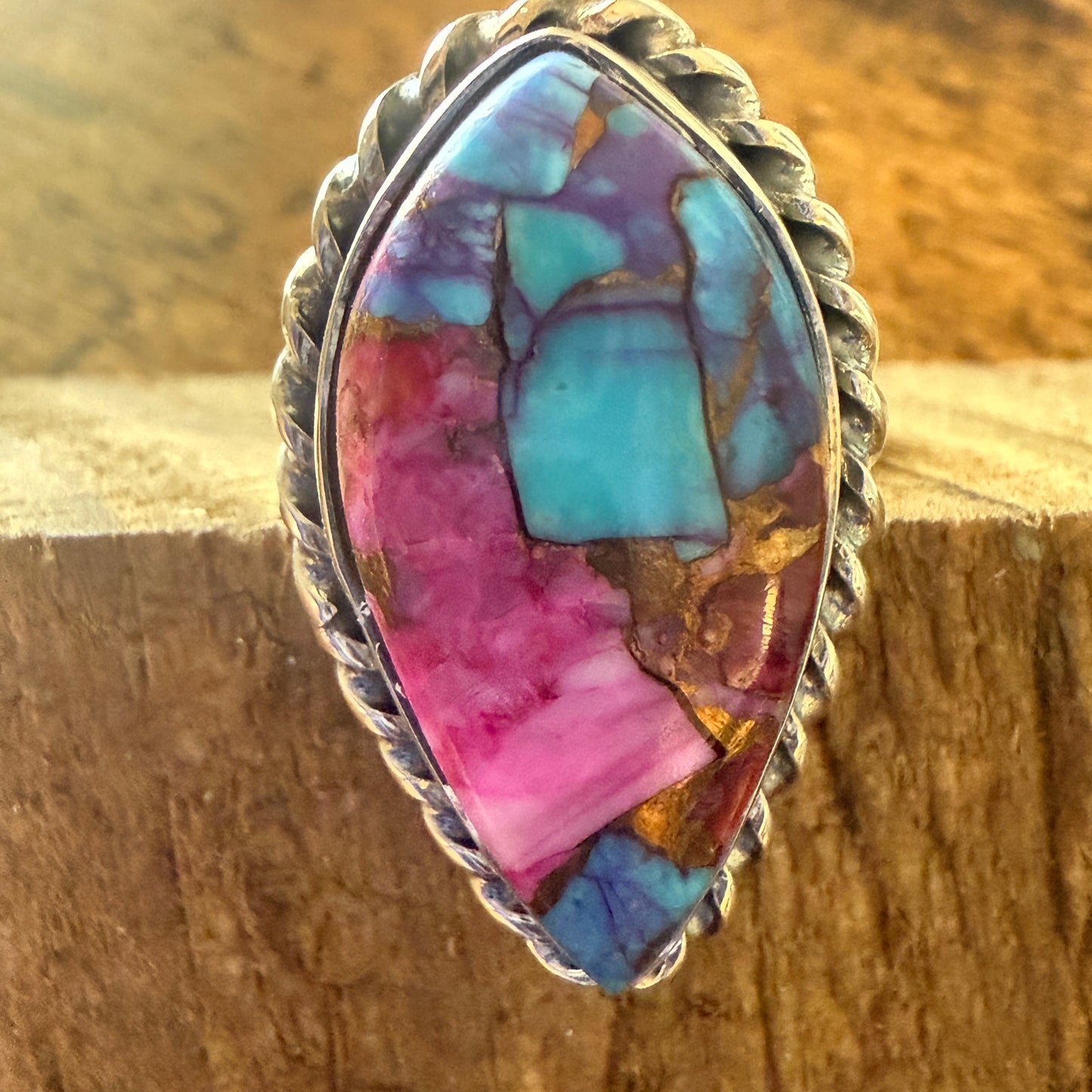 Dahlia Copper Turquoise 925 Sterling Silver Boho Ring For Women Size 7 US