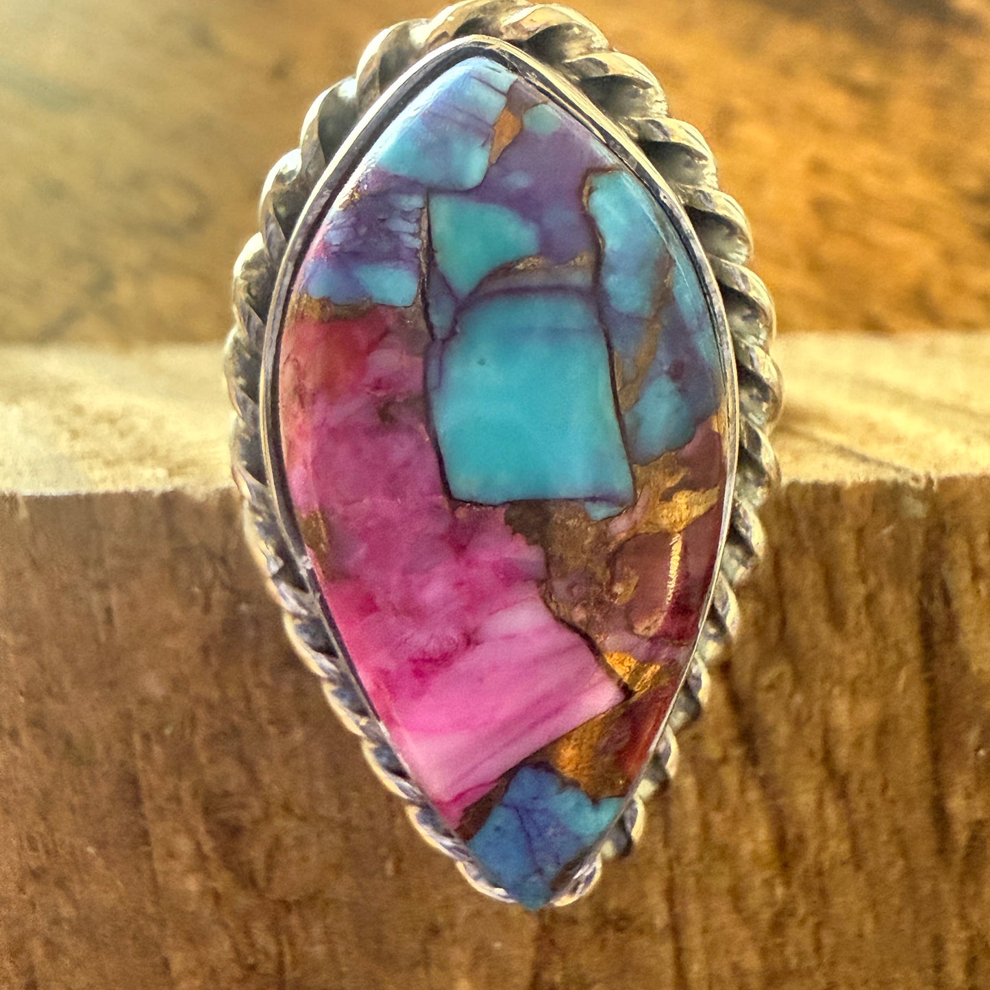 Dahlia Copper Turquoise 925 Sterling Silver Boho Ring For Women Size 7 US